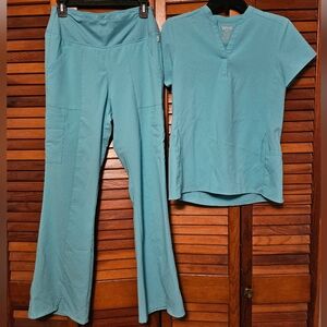 Wink Women's Blue Flare Pants & Top Scrub Set